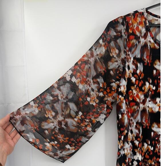 Roz & Ali Chiffon Peplum Womens Top Sz 1X Boho Sheer Bell Sleeve Fall Lagenlook - Picture 3 of 10